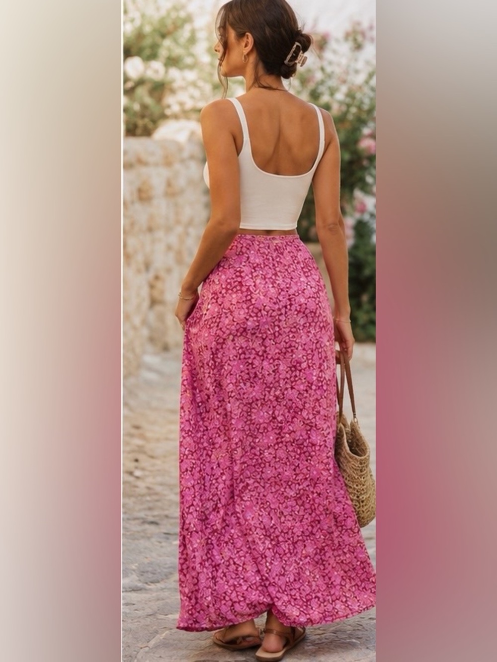 April Cornell Size Large Pink Floral Embroidered Max Skirt Cottagecore Prairie